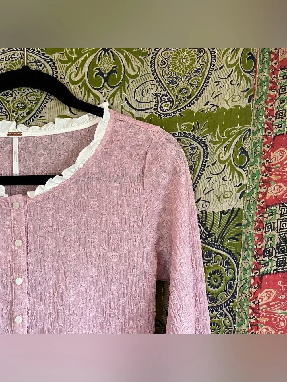 NWT Free People Mauve Blackbird Cardi Textured Ruffle-Trim Top Medium Balletcore - Picture 10 of 15